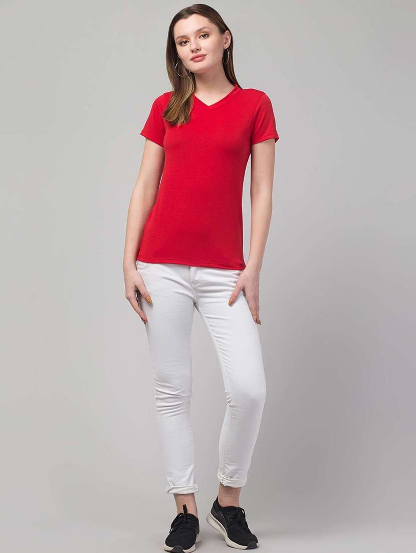 women solid short sleeve straight top - 22473333 -  Standard Image - 3