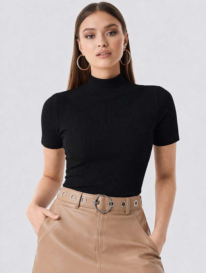 women solid short sleeve straight top