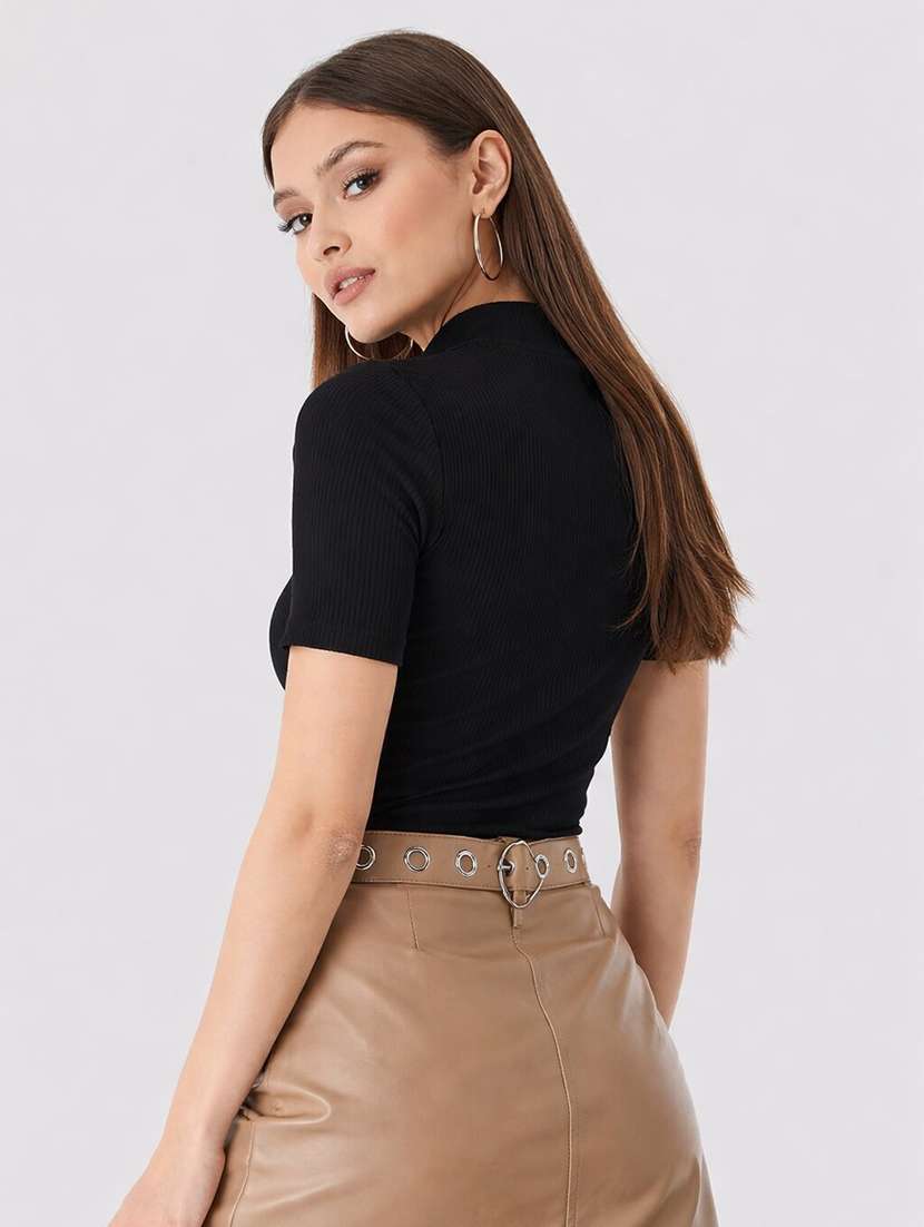 women solid short sleeve straight top - 22473344 -  Standard Image - 3