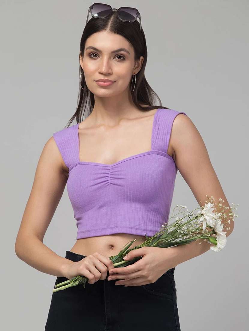 women solid  purple viscose wrap top