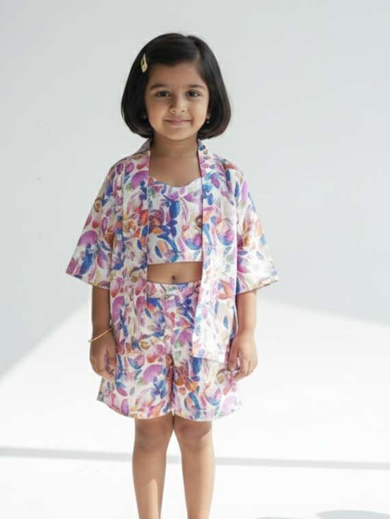 girls purple viscose shorts & top set co-ord set