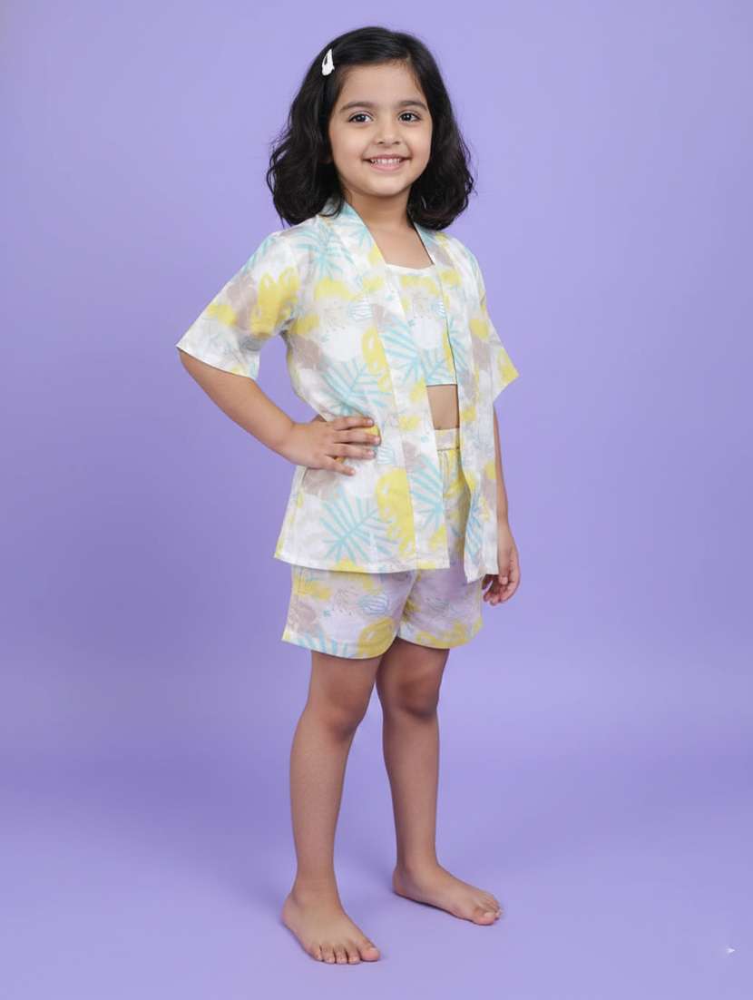 girls yellow viscose shorts & top set co-ord set