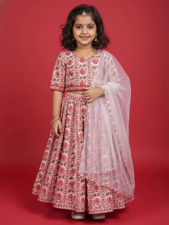 girls maroon viscose lehenga choli