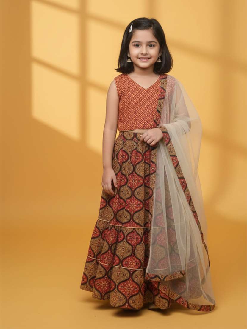 girls multi colored cotton lehenga choli