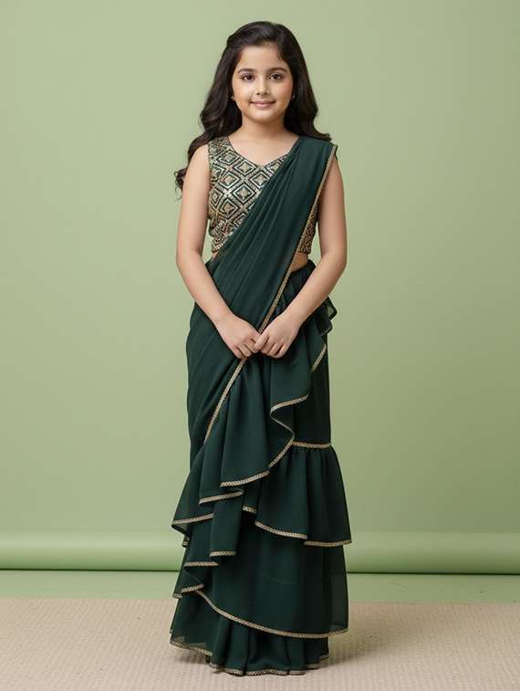 girls green georgette lehenga choli