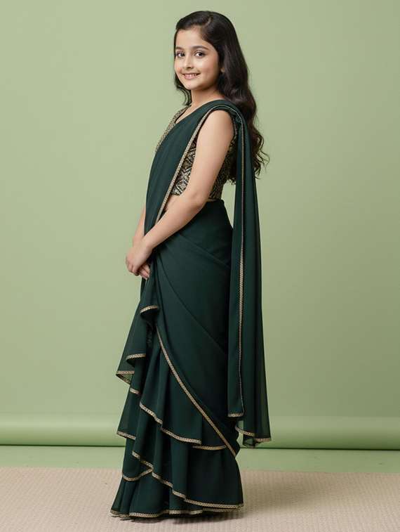 girls green georgette lehenga choli - 22473423 -  Standard Image - 3