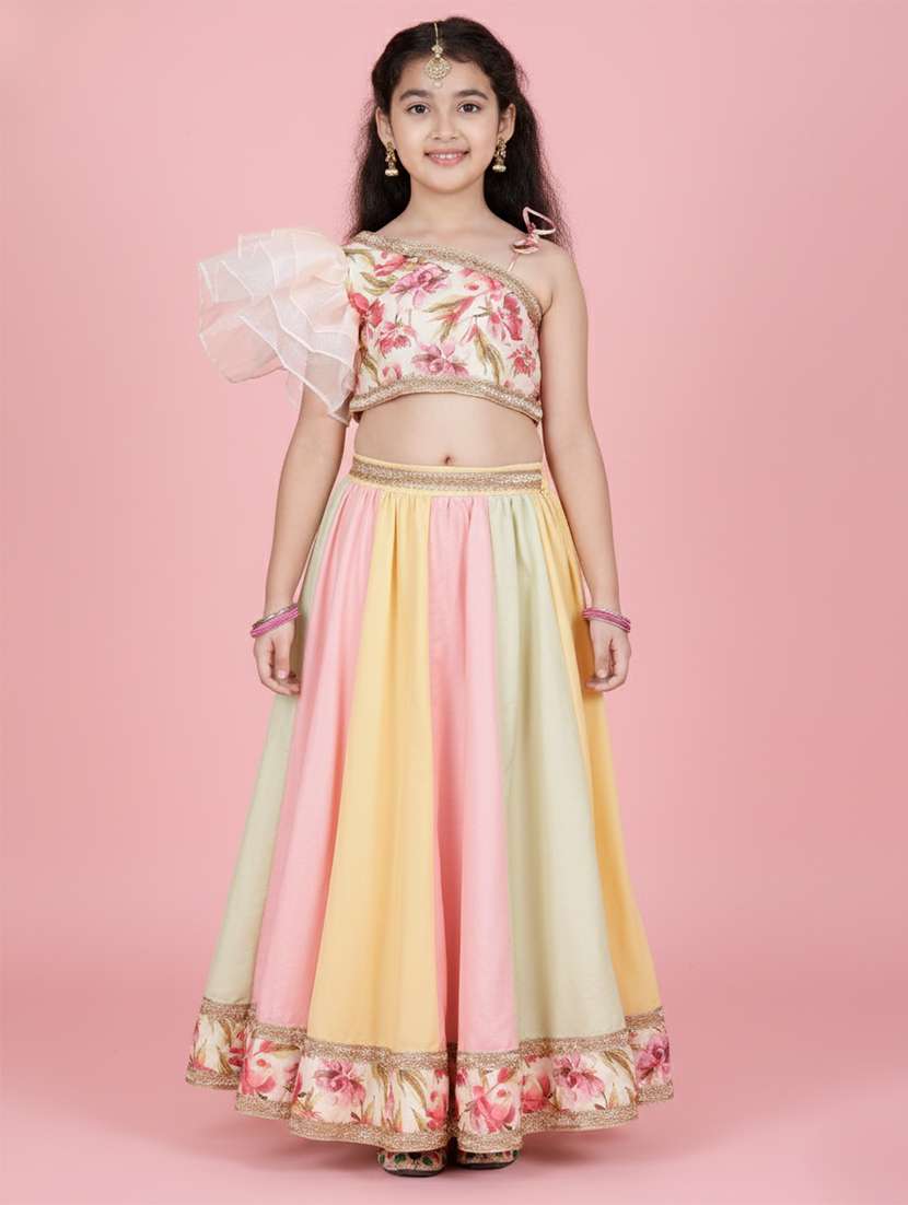 girls floral multi colored viscose lehenga choli