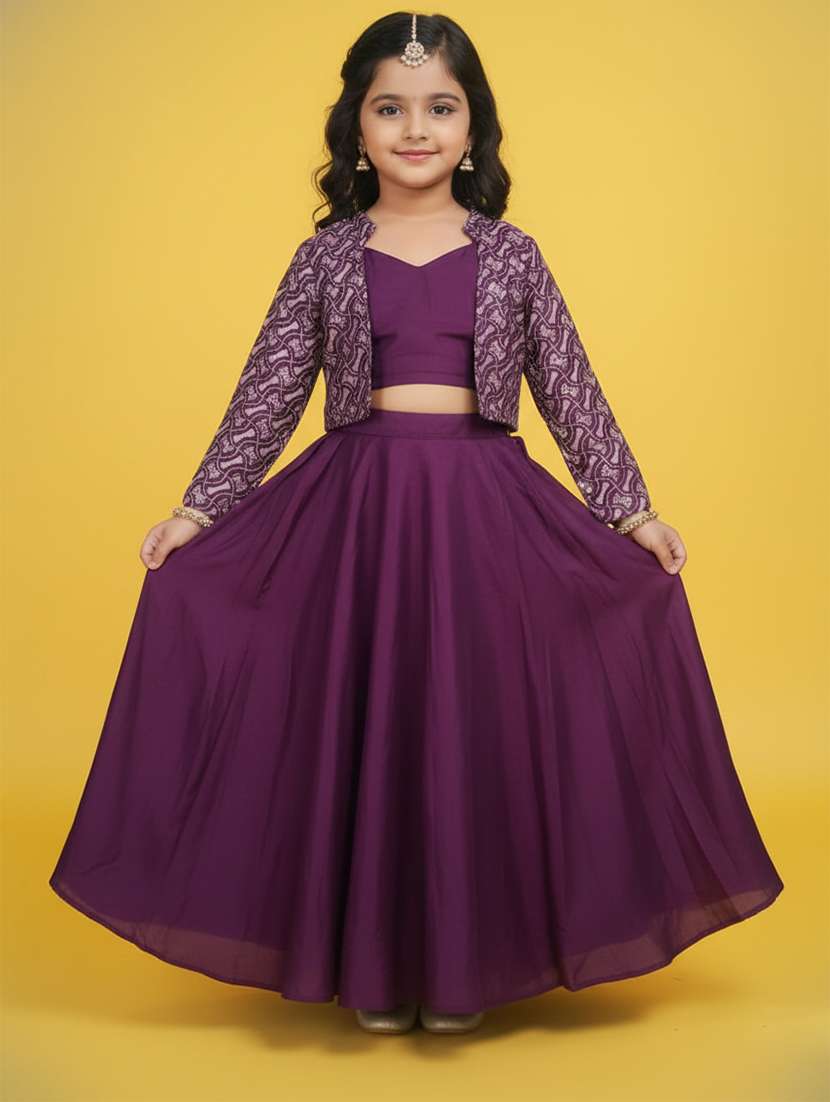 girls maroon silk blend lehenga choli