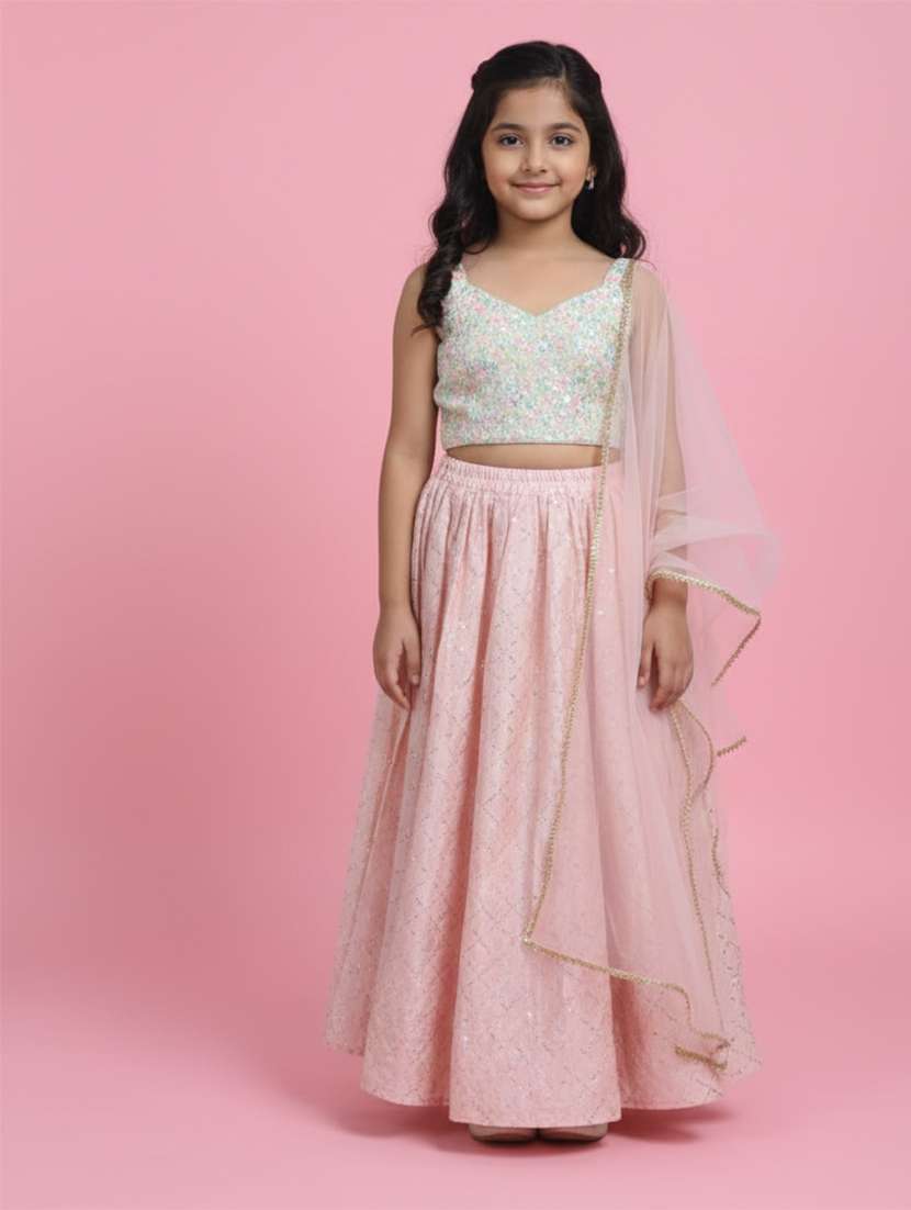 girls multi colored chanderi silk lehenga choli