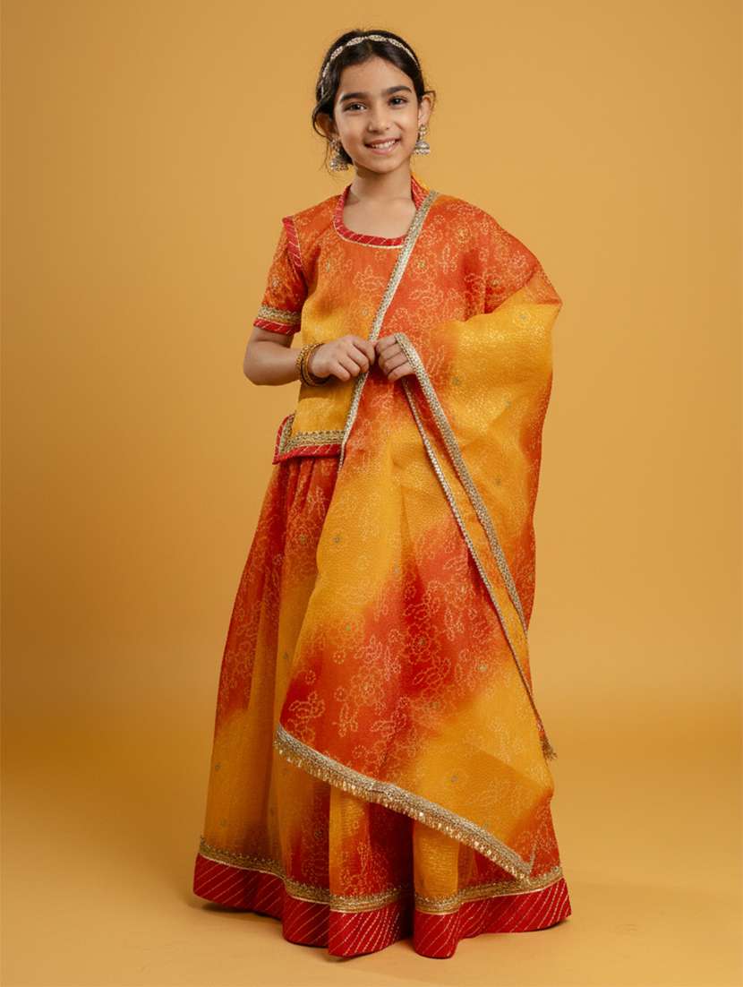 girls multi colored chanderi silk lehenga choli