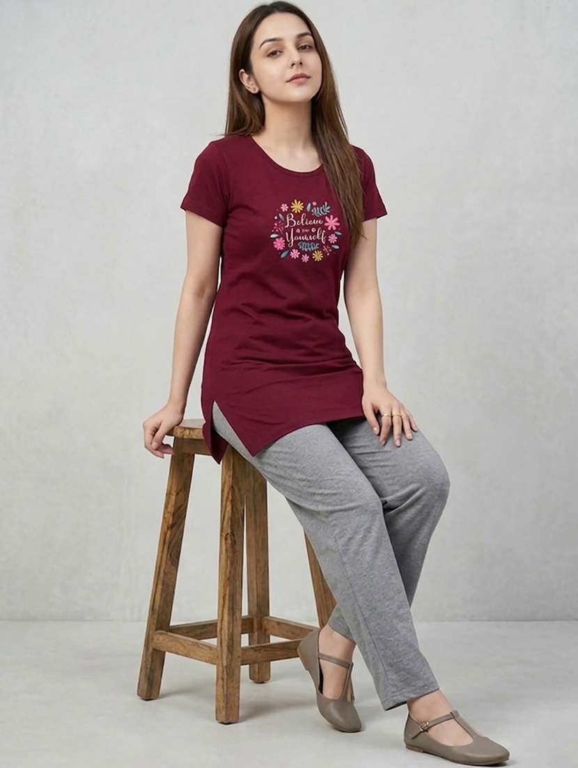 women printed  maroon cotton blend front print t-shirt - 22473518 -  Standard Image - 5