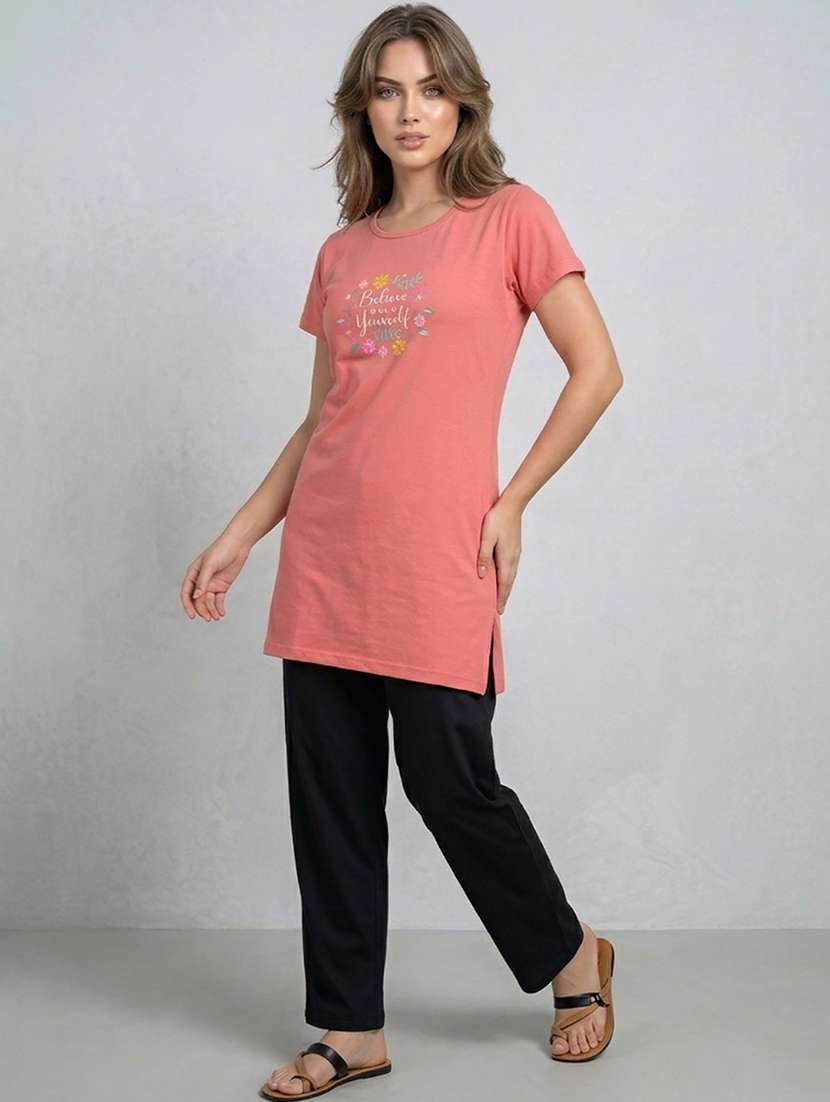 Women Printed Peach Cotton Blend Front Print T-shirt - 22473526 -  Standard Image - 5