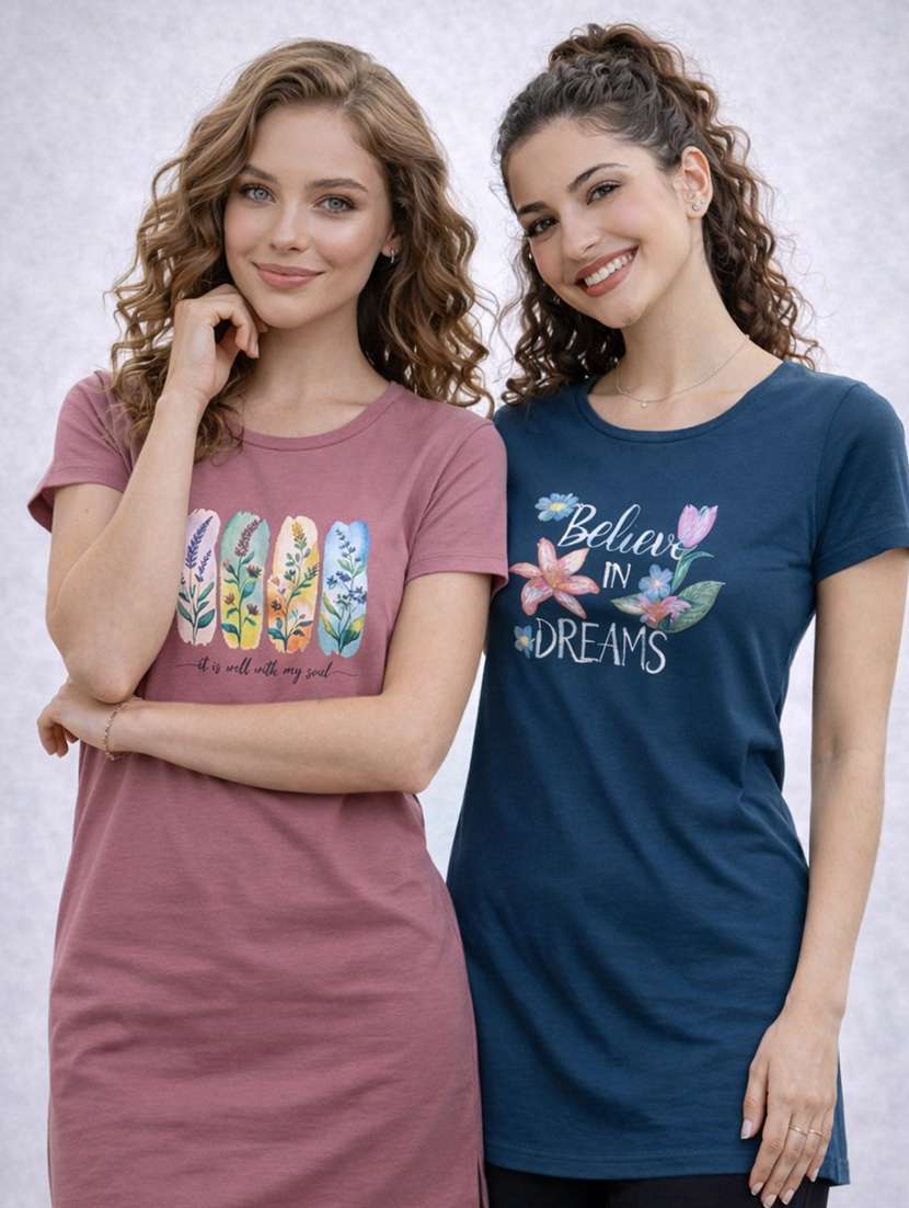 women pack of 2 printed short sleeve loungewear t-shirt