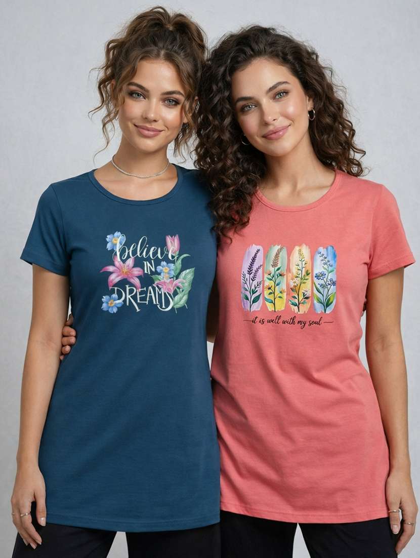 women pack of 2 printed short sleeve loungewear t-shirt