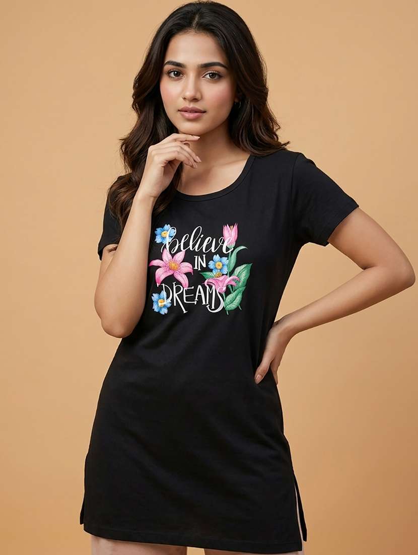 women printed  black cotton blend front print t-shirt - 22473598 -  Standard Image - 3