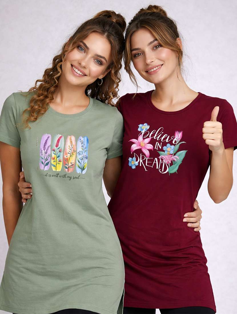 women pack of 2 printed short sleeve loungewear t-shirt
