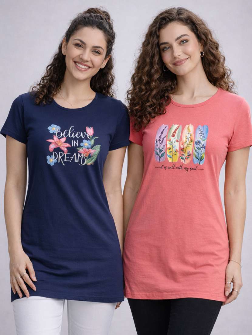 women pack of 2 printed short sleeve loungewear t-shirt