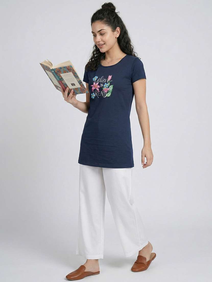 women printed  navy blue cotton blend front print t-shirt - 22473605 -  Standard Image - 5