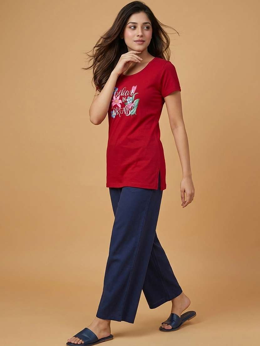 women printed red cotton blend front print t-shirt - 22473606 -  Standard Image - 5
