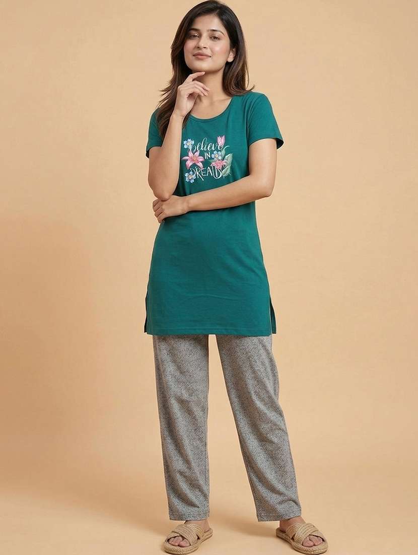 women printed  teal cotton blend front print t-shirt - 22473608 -  Standard Image - 5