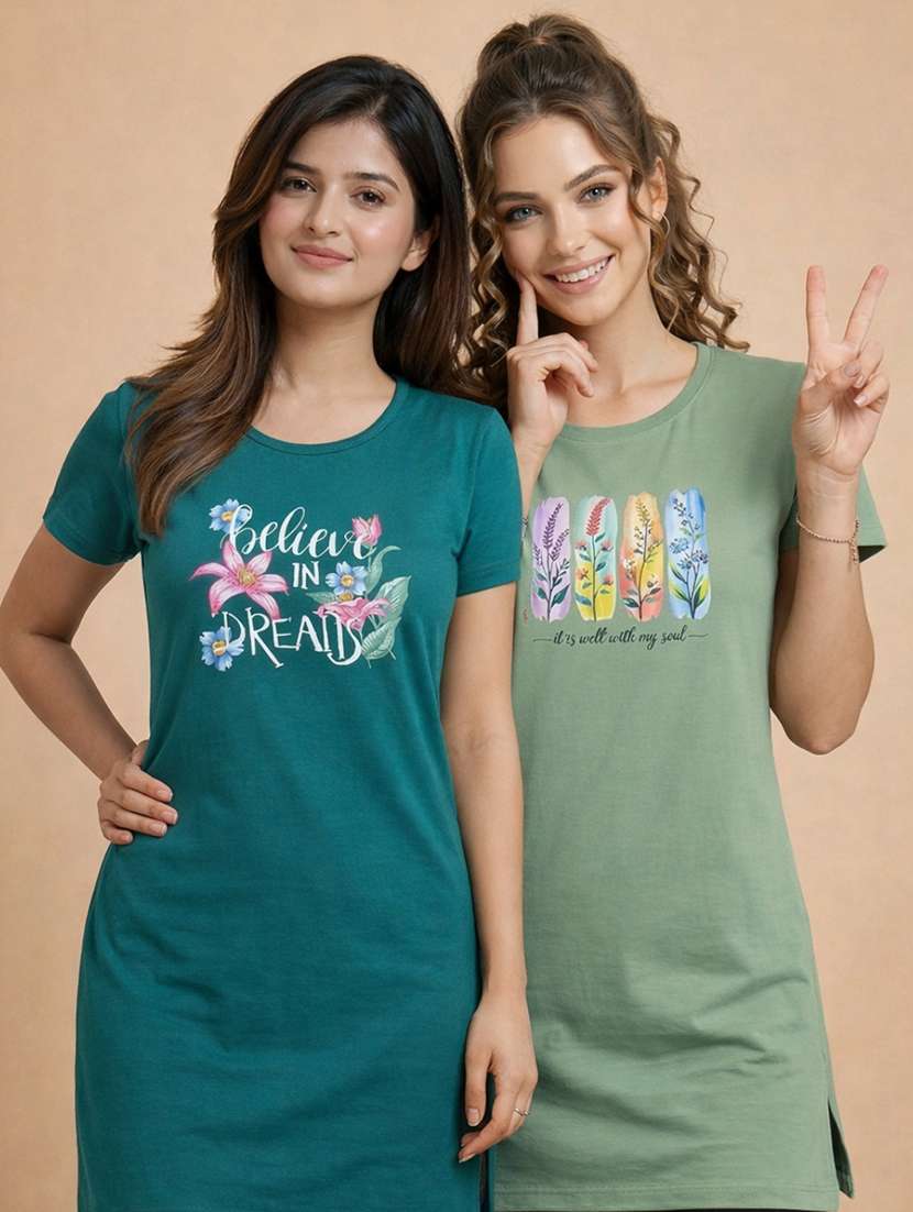 women pack of 2 printed short sleeve loungewear t-shirt