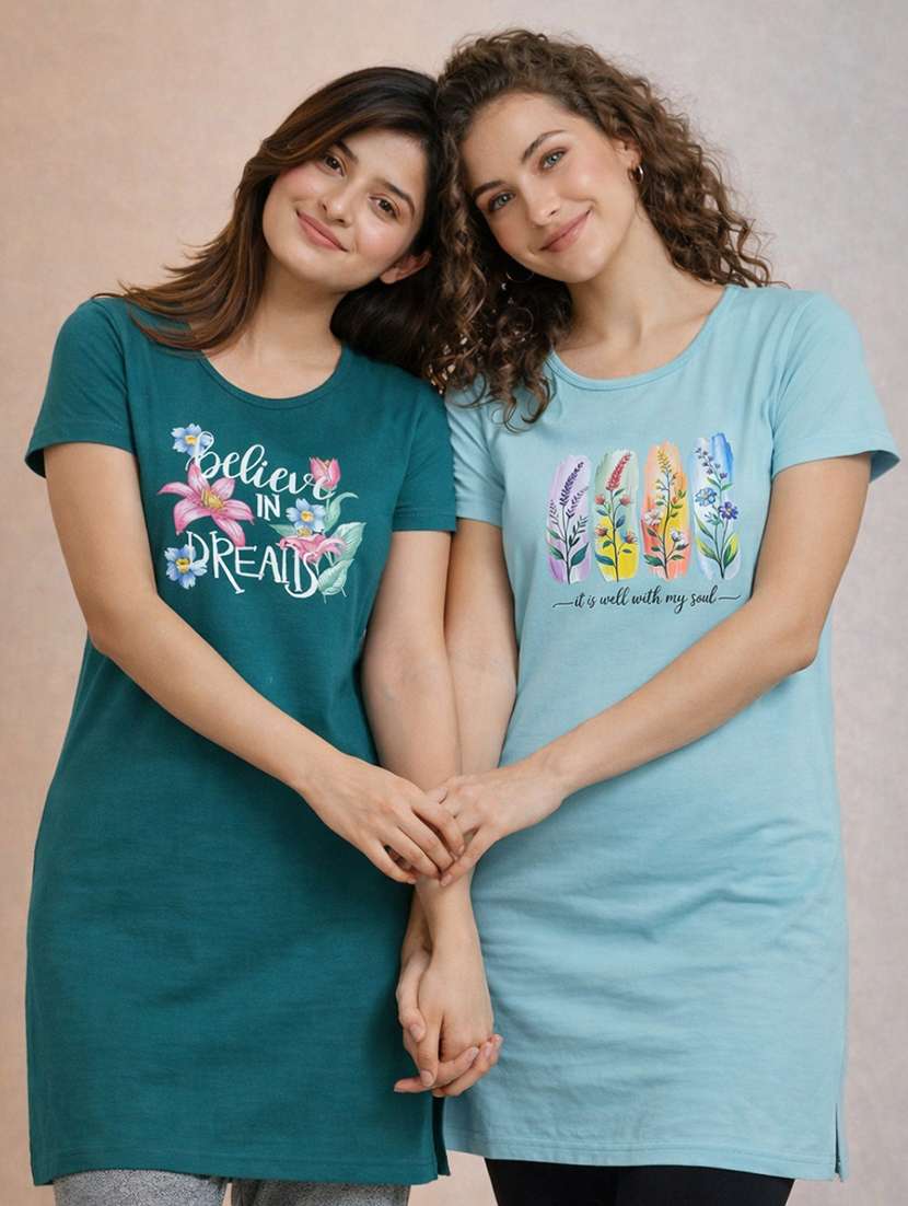 women pack of 2 printed short sleeve loungewear t-shirt