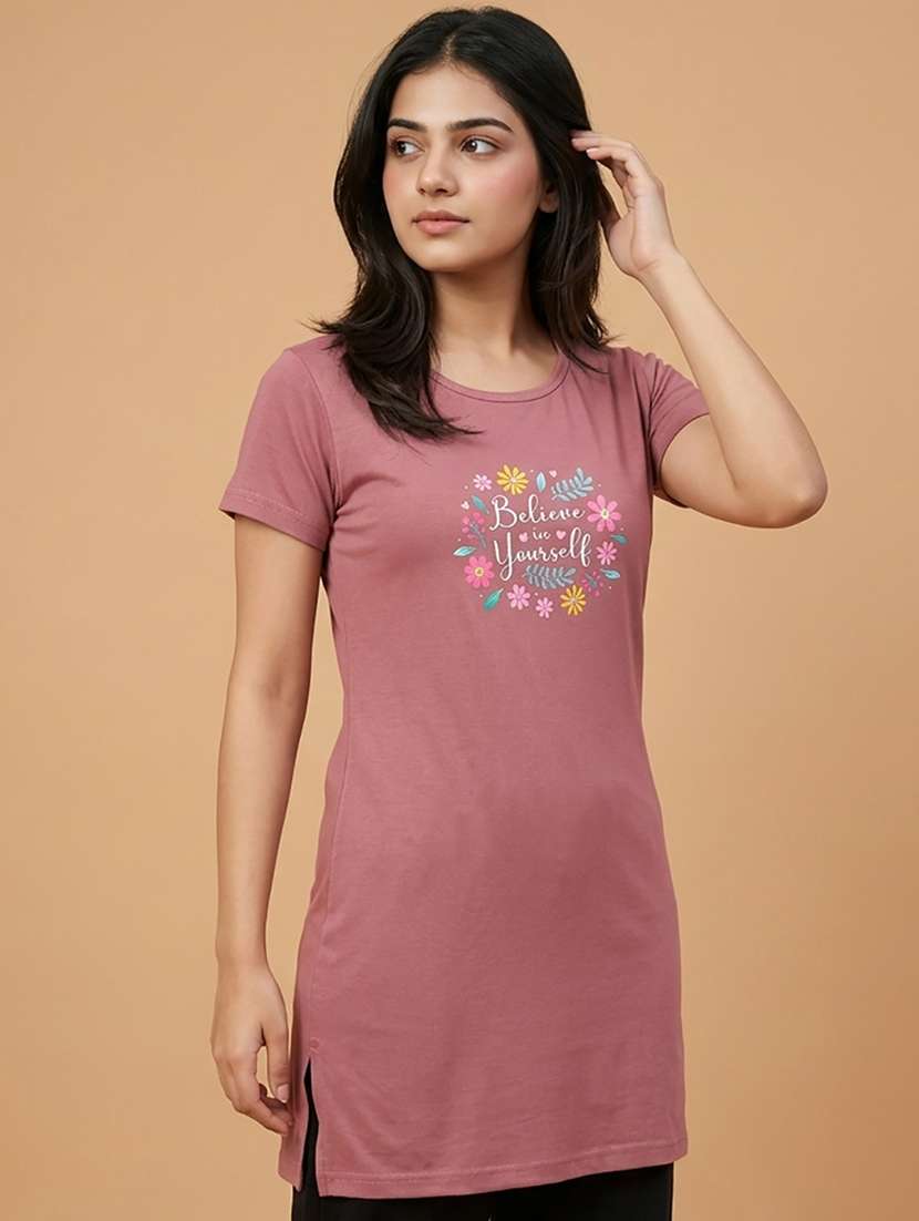 women printed  peach cotton blend front print t-shirt - 22473623 -  Standard Image - 3