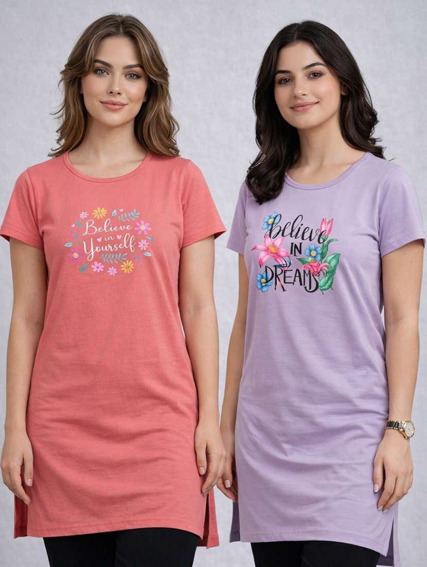 women printed peach cotton blend front print t-shirt