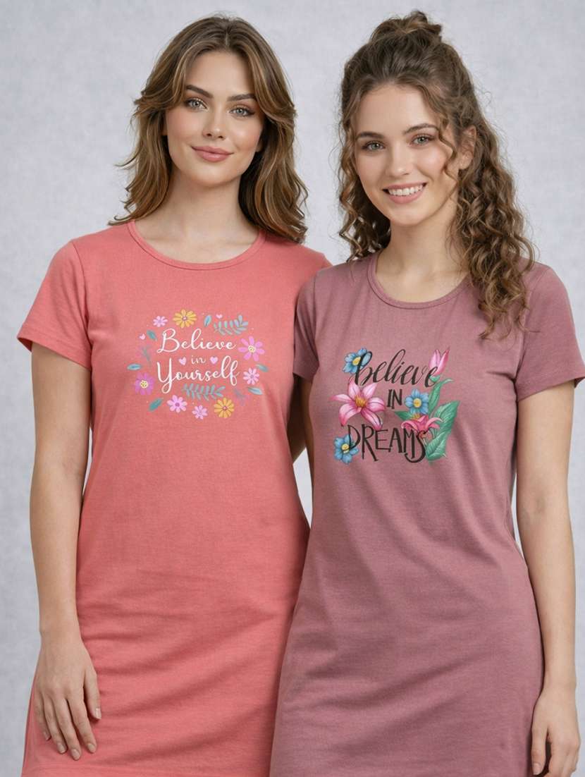 women pack of 2 printed short sleeve loungewear t-shirt