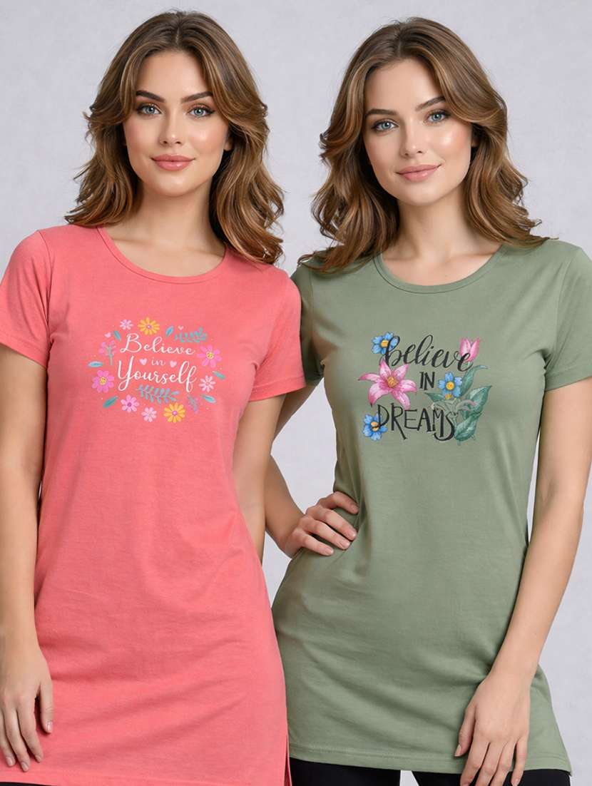 women printed peach cotton blend front print t-shirt