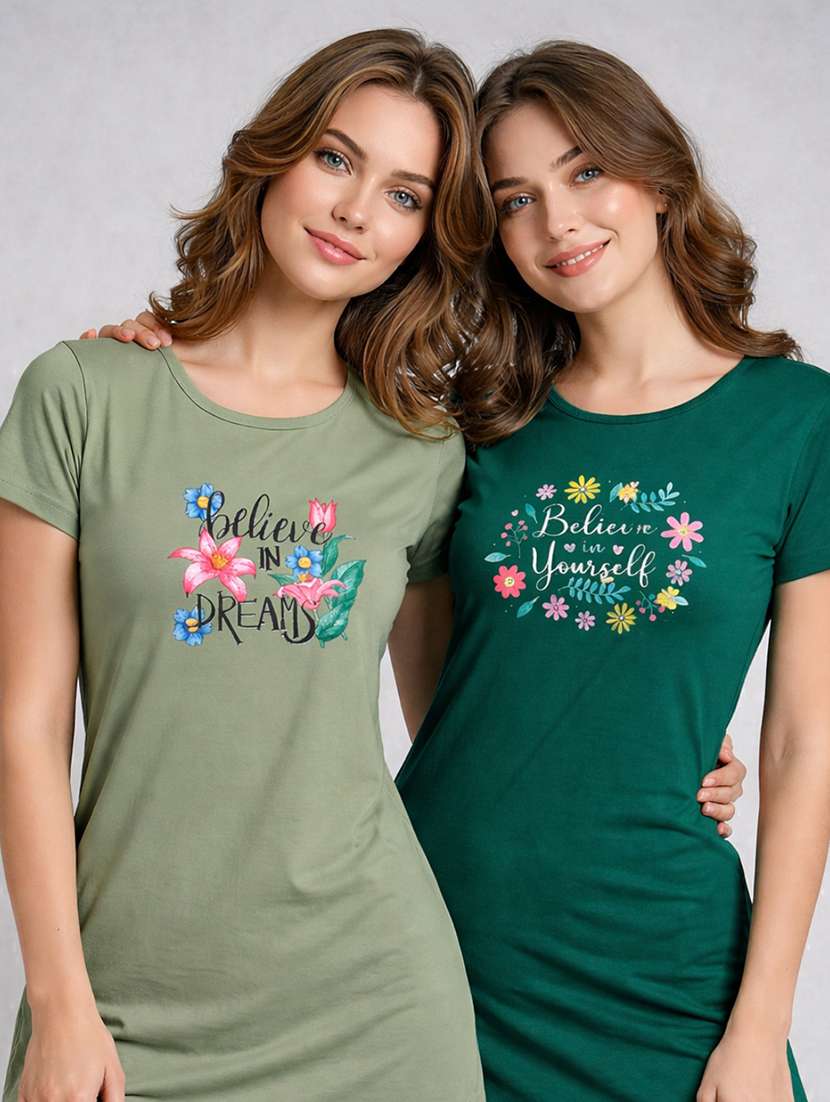 women printed teal cotton blend front print t-shirt