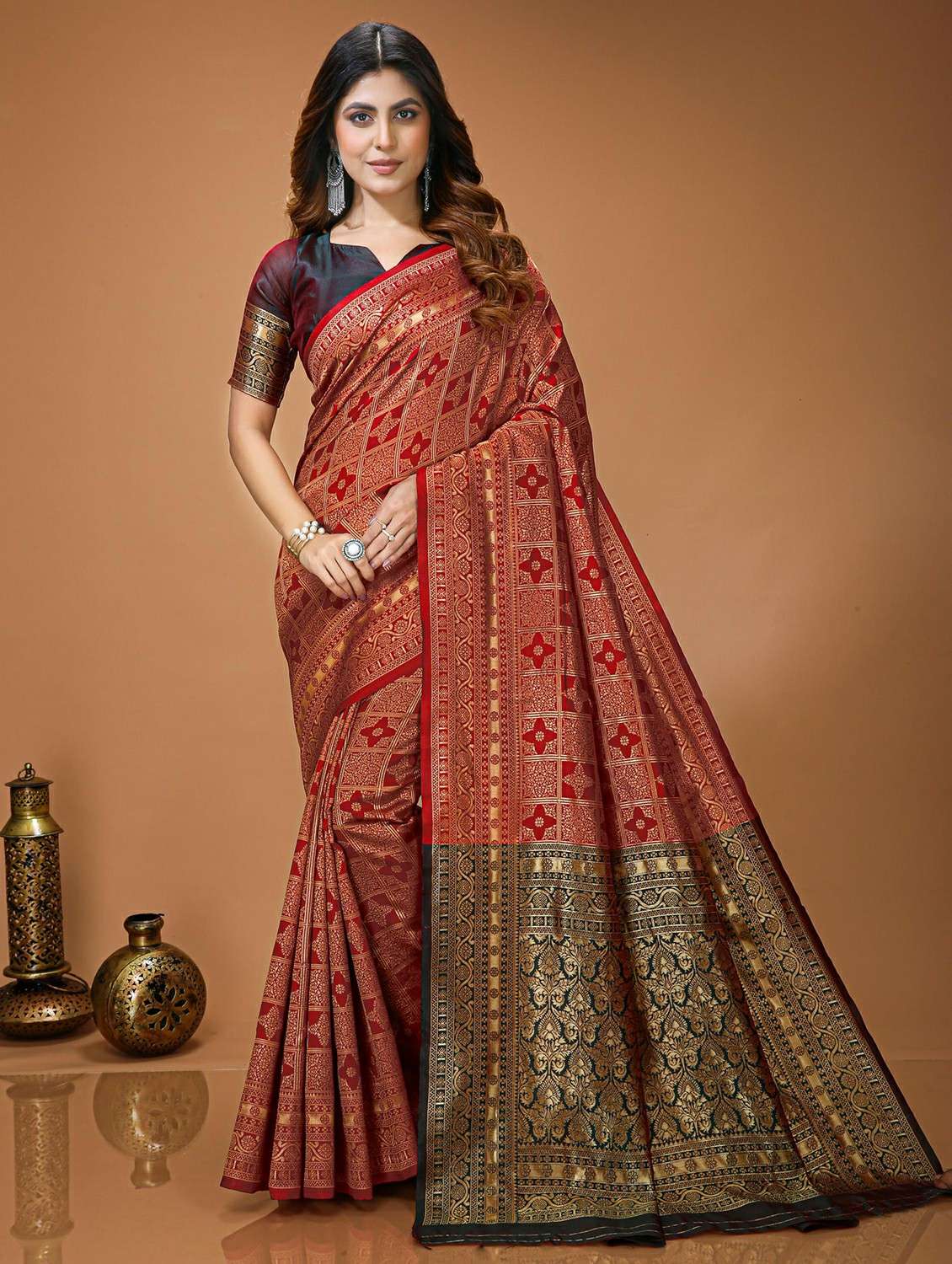 women red banarasi saree with blouse
