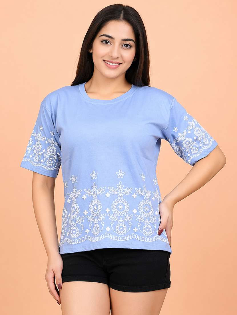 women embroidered short sleeve top