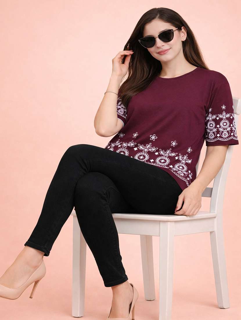 women maroon cotton crop top - 22473669 -  Standard Image - 3