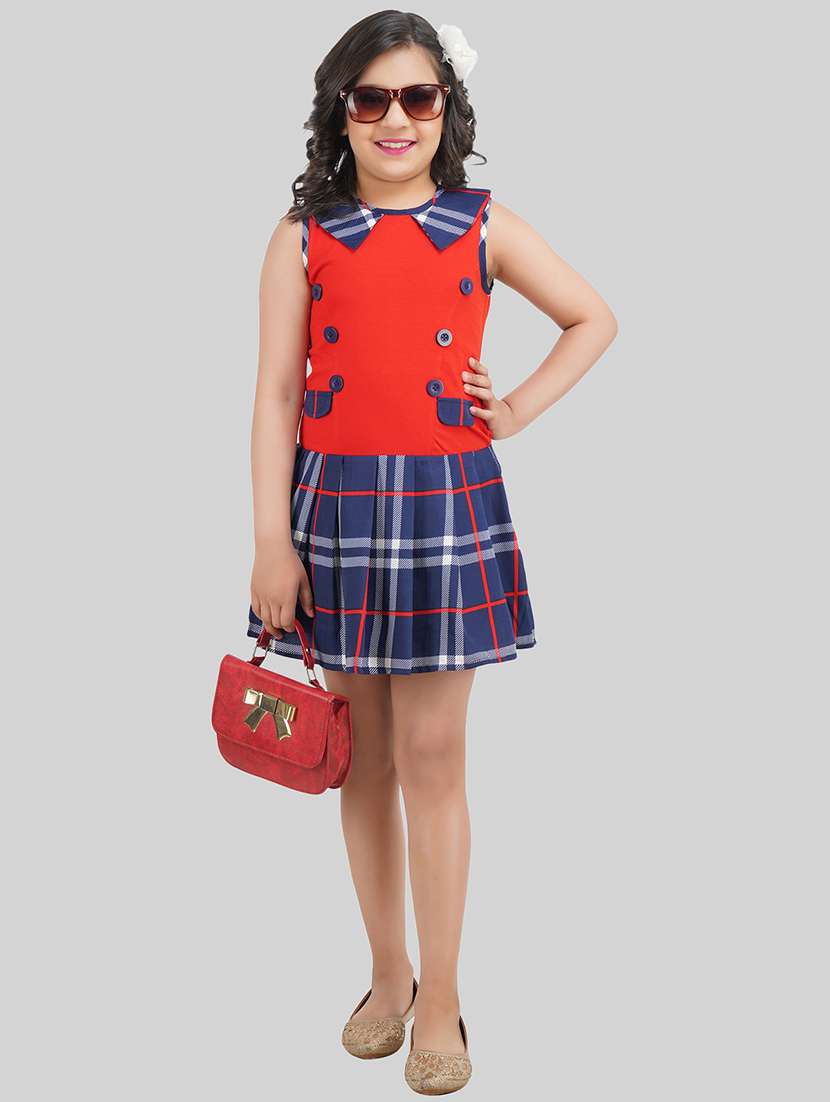 girls red polyester fit & flare dress