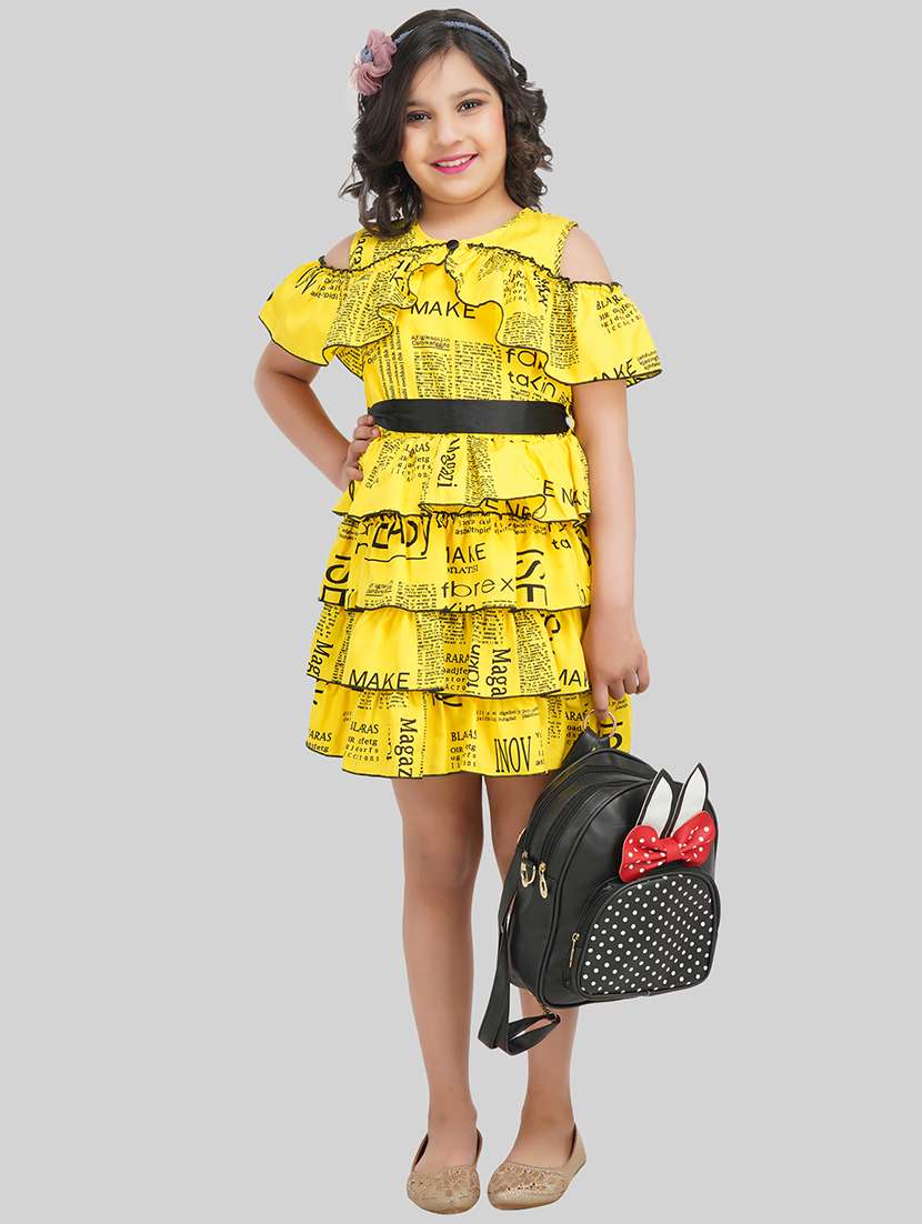 girl yellow polyester fit & flare dress