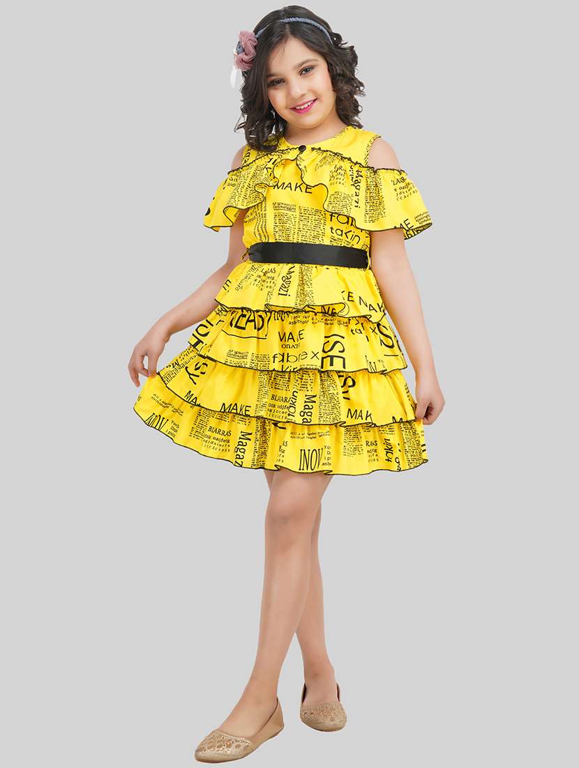 girl yellow polyester fit & flare dress - 22473730 -  Standard Image - 3