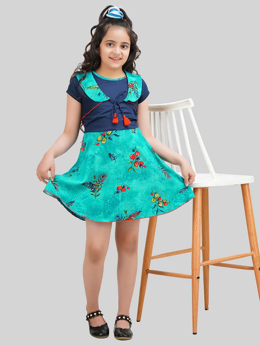 girl green viscose a-line dress