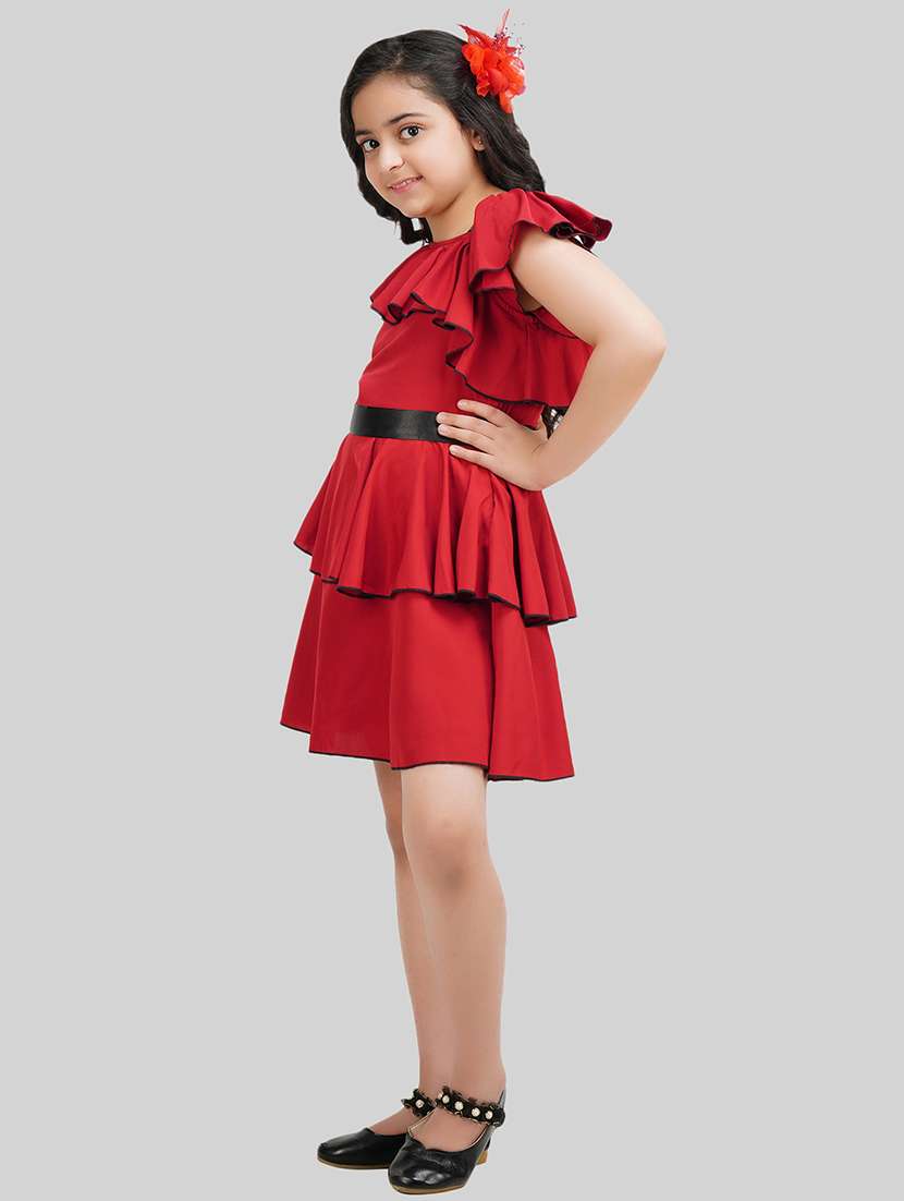 girl printed maroon polyester a-line dress - 22473739 -  Standard Image - 3