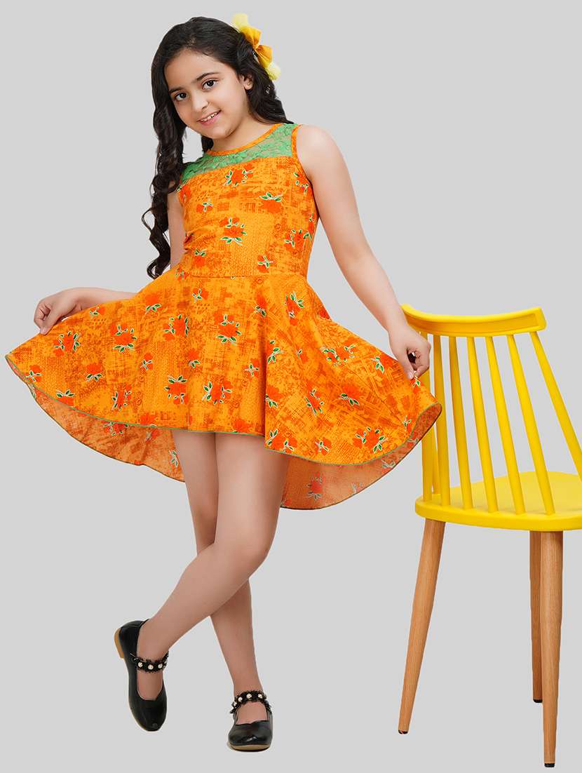 girls orange viscose a-line dress