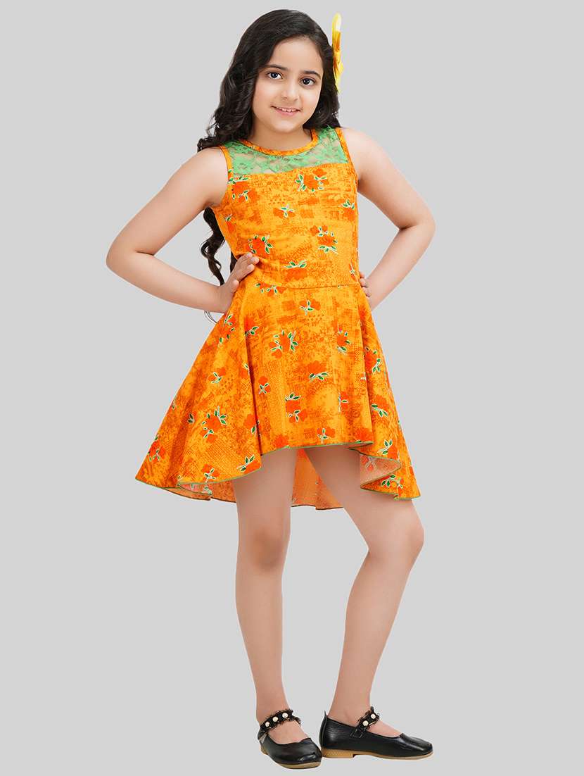 girls orange viscose a-line dress - 22473740 -  Standard Image - 3