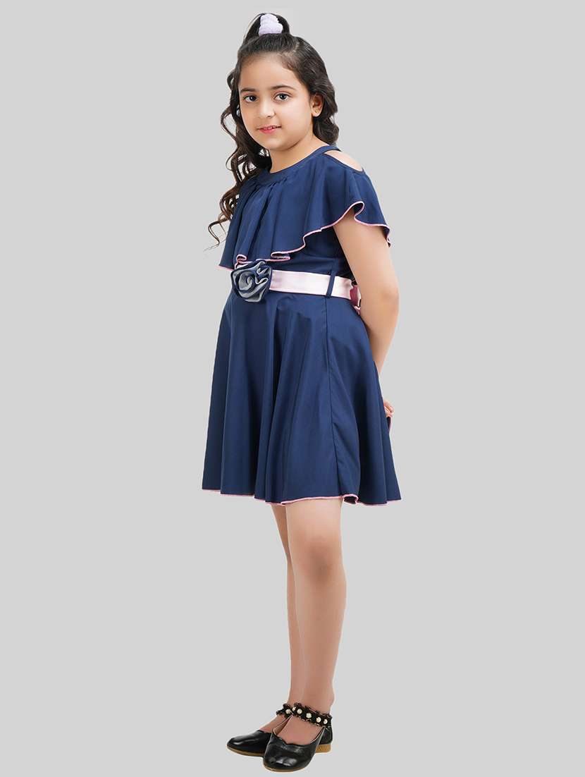 girl navy blue polyester fit & flare dress - 22473744 -  Standard Image - 3