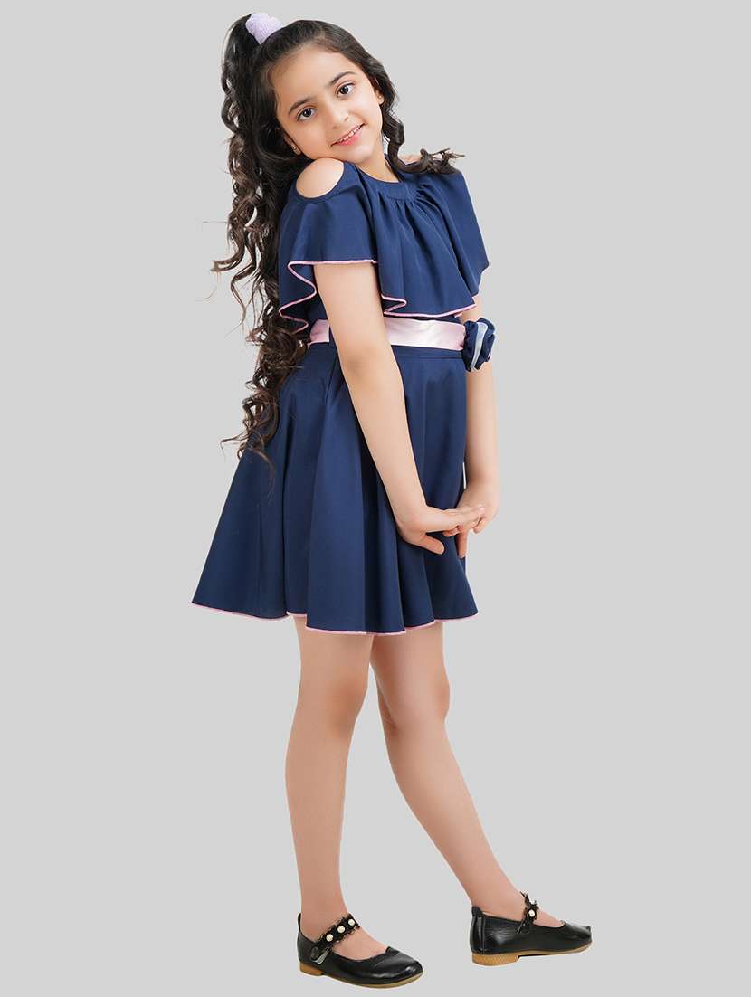 girl navy blue polyester fit & flare dress - 22473744 -  Standard Image - 5