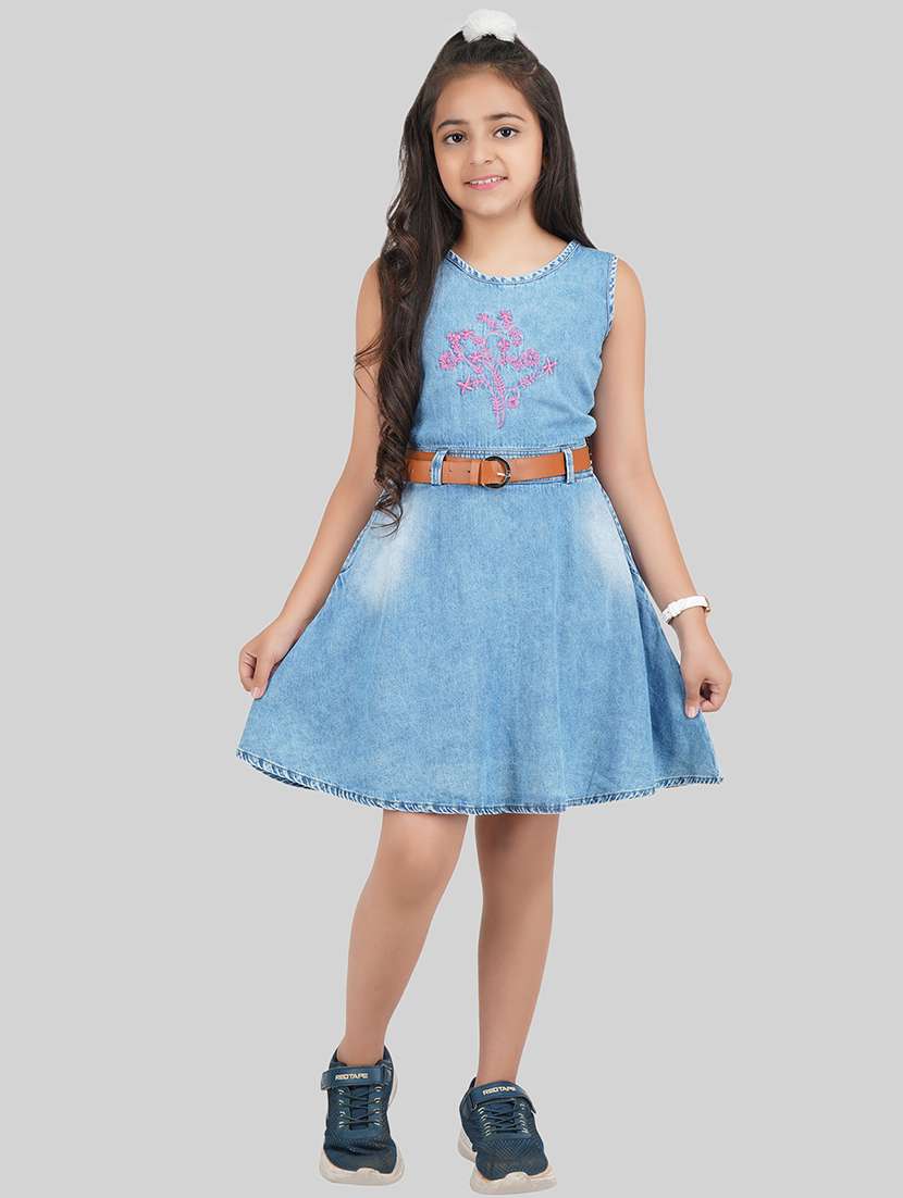 girls blue cotton a-line dress