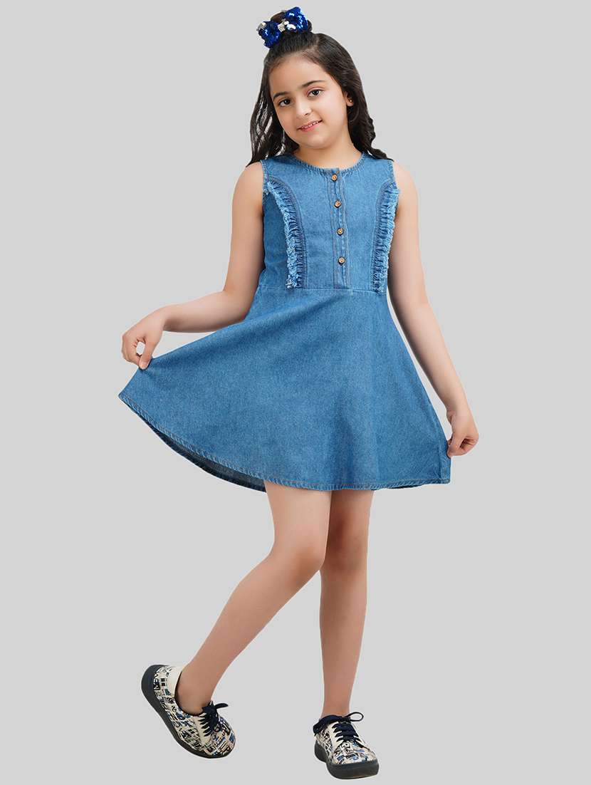 Girls Blue Cotton A-line Dress - 22473748 -  Standard Image - 3