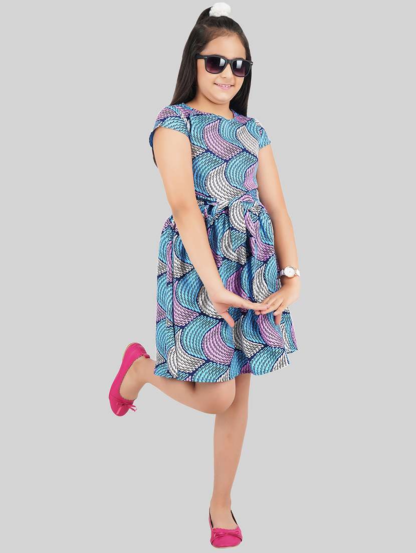 girl self design multi colored polyester fit & flare dress