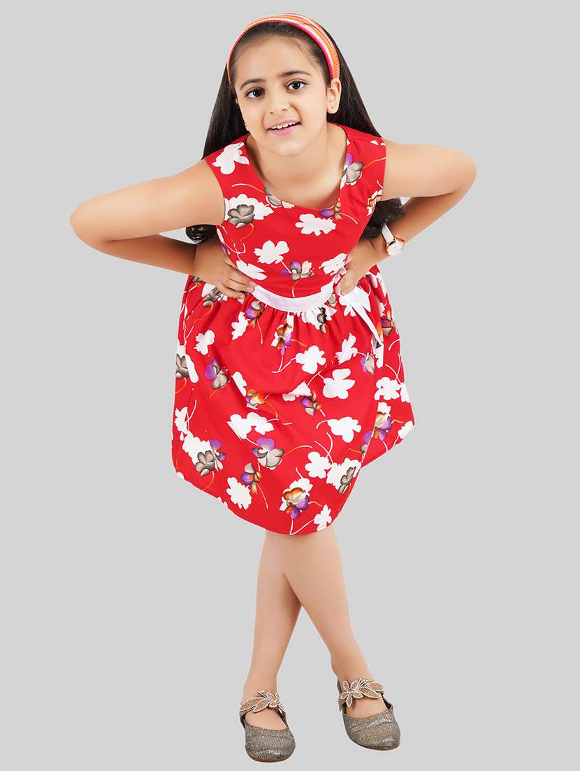 girls red polyester fit & flare dress - 22473763 -  Standard Image - 3