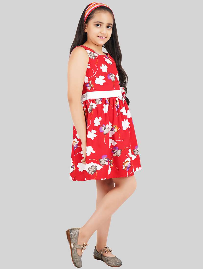 girls red polyester fit & flare dress - 22473763 -  Standard Image - 5