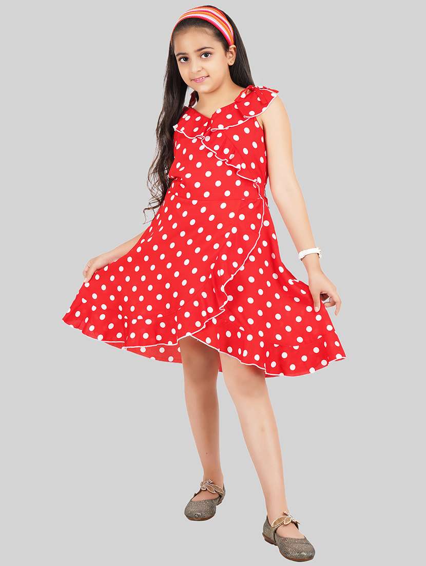 girls red polyester fit & flare dress