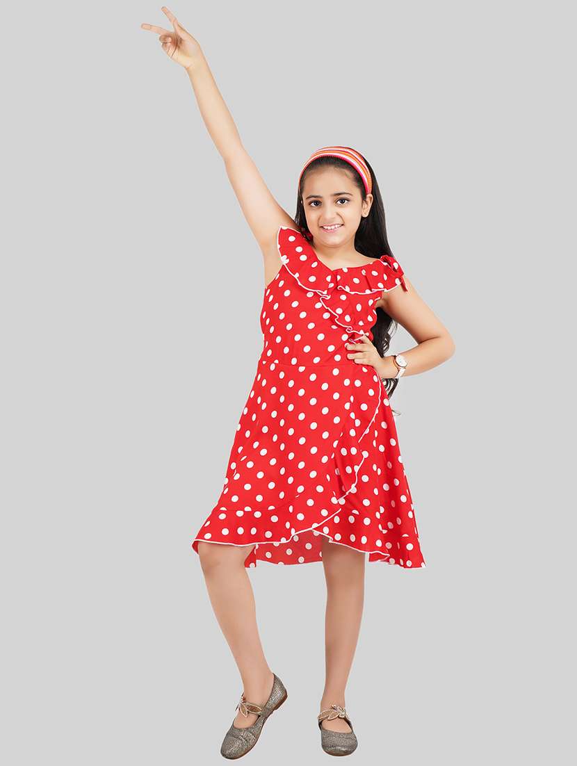 girls red polyester fit & flare dress - 22473768 -  Standard Image - 5